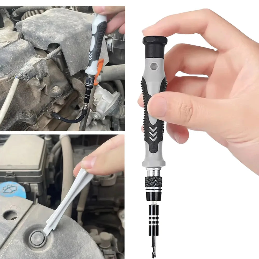 Complete 115-in-1 precision screwdriver set featuring 98 specialized bits and various pry tools for electronics repair.