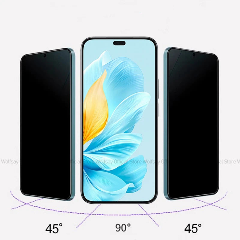 Smartphone with a screen protector displayed at different angles on a white background