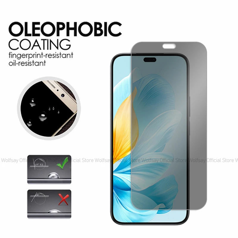 Phone screen protector with oleophobic coating features on a white background