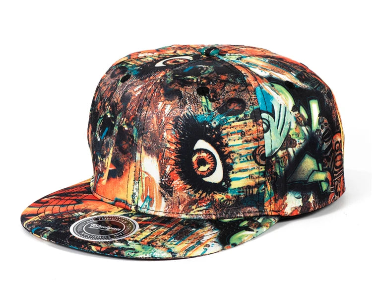 Colorful abstract-patterned cap on a white background