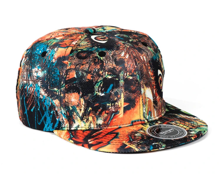 Colorful abstract-patterned cap on a white background