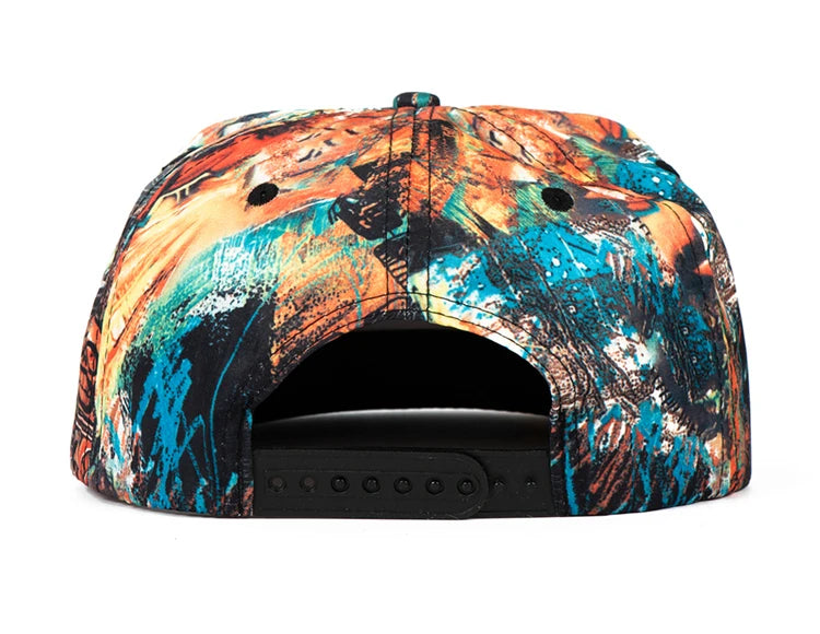 Colorful abstract-patterned cap on a white background