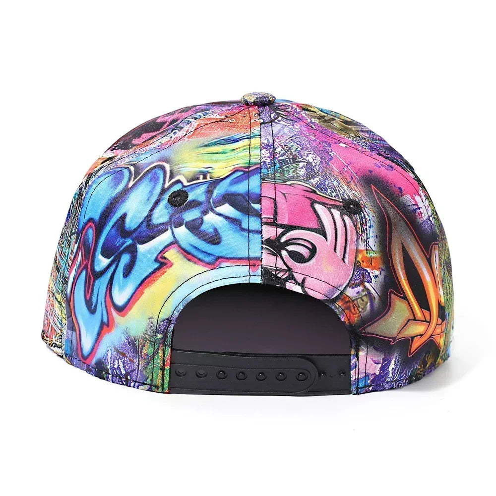 Colorful graffiti-style cap on a white background