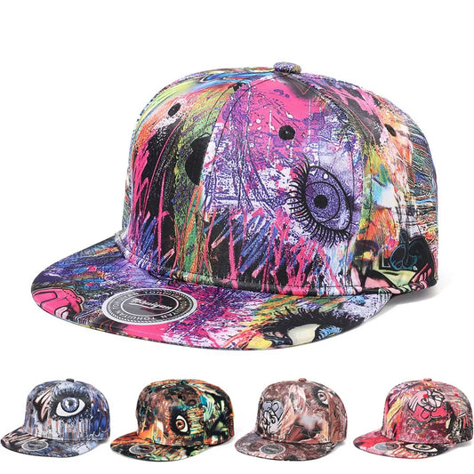 Colorful graffiti-style cap with a white background