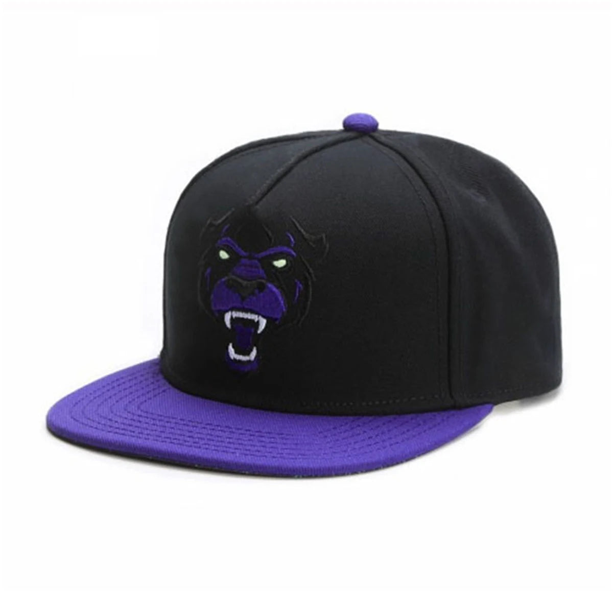 Black and purple cap with a panther logo on a white background