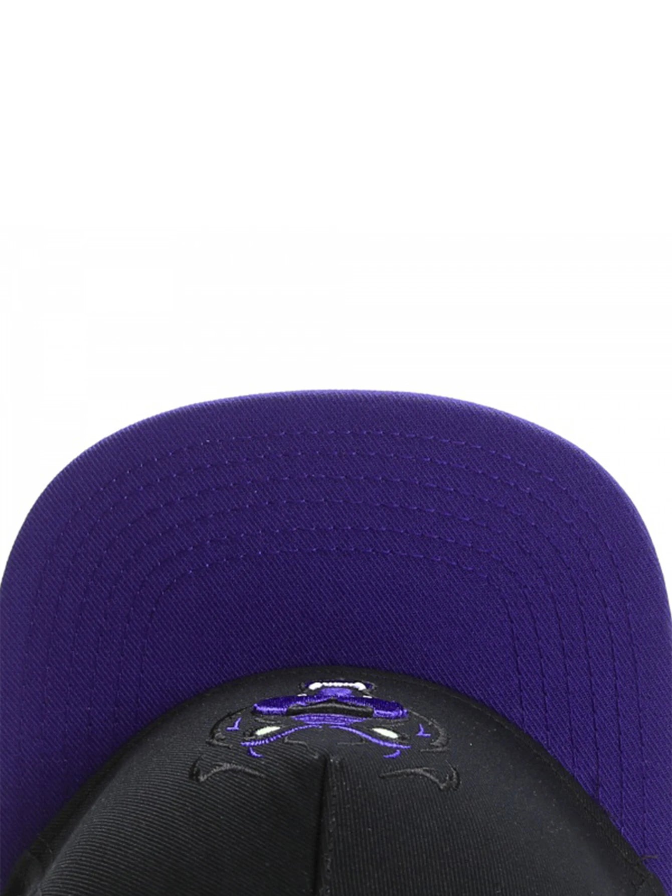 Purple snapback baseball cap bill with a black and purple panther logo on crown over a white background