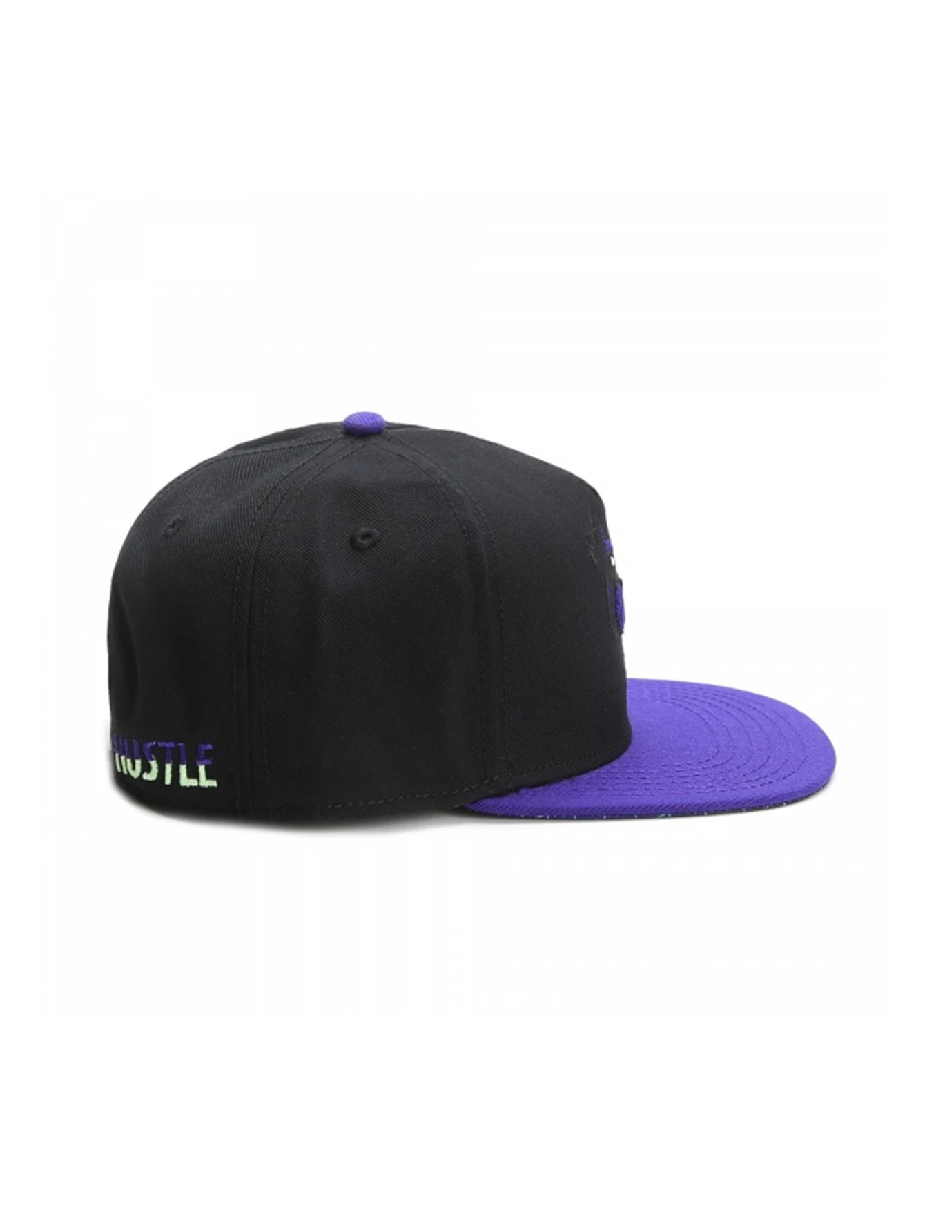 Black and purple panther cap with hustle brand logo on a white background