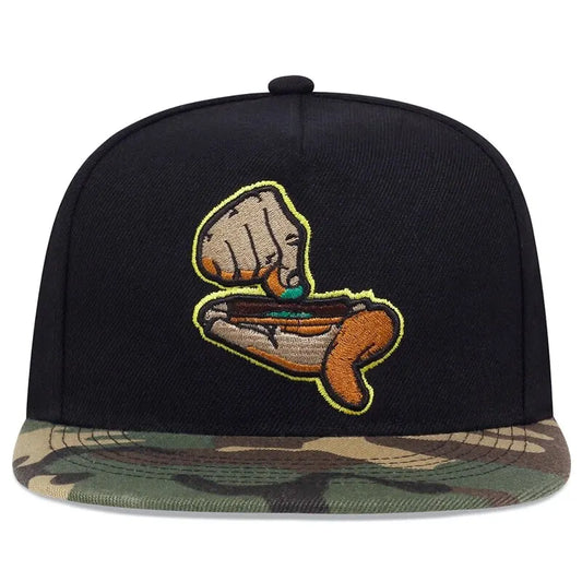 Put That Money in My Hand Snapback – Black Hat with Camo Flat Brim | Streetwear Hip Hop Cap