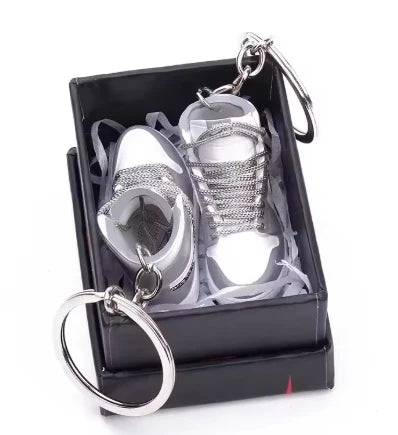 Mini Retro Jordan sneaker keychain and NBA basketball keychain fan charms, boxed and unboxed options