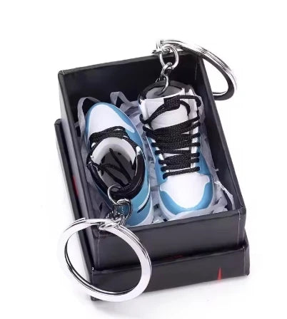Mini Retro Jordan sneaker keychain and NBA basketball keychain fan charms, boxed and unboxed options