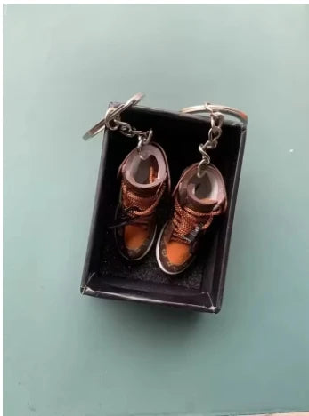 Mini Retro Jordan sneaker keychain and NBA basketball keychain fan charms, boxed and unboxed options