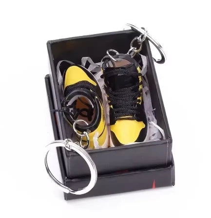 Mini Retro Jordan sneaker keychain and NBA basketball keychain fan charms, boxed and unboxed options