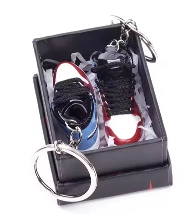 Mini Retro Jordan sneaker keychain and NBA basketball keychain fan charms, boxed and unboxed options