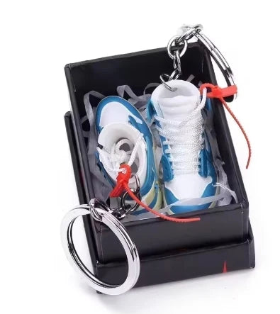 Mini Retro Jordan sneaker keychain and NBA basketball keychain fan charms, boxed and unboxed options