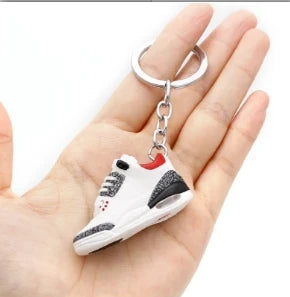 Mini Retro Jordan sneaker keychain and NBA basketball keychain fan charms, boxed and unboxed options
