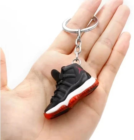 Mini Retro Jordan sneaker keychain and NBA basketball keychain fan charms, boxed and unboxed options