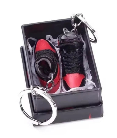 Mini Retro Jordan sneaker keychain and NBA basketball keychain fan charms, boxed and unboxed options