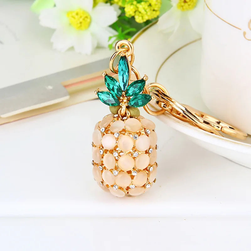 Rhinestone watermelon and pineapple and fruit keychain charm with gold-tone lobster clasp