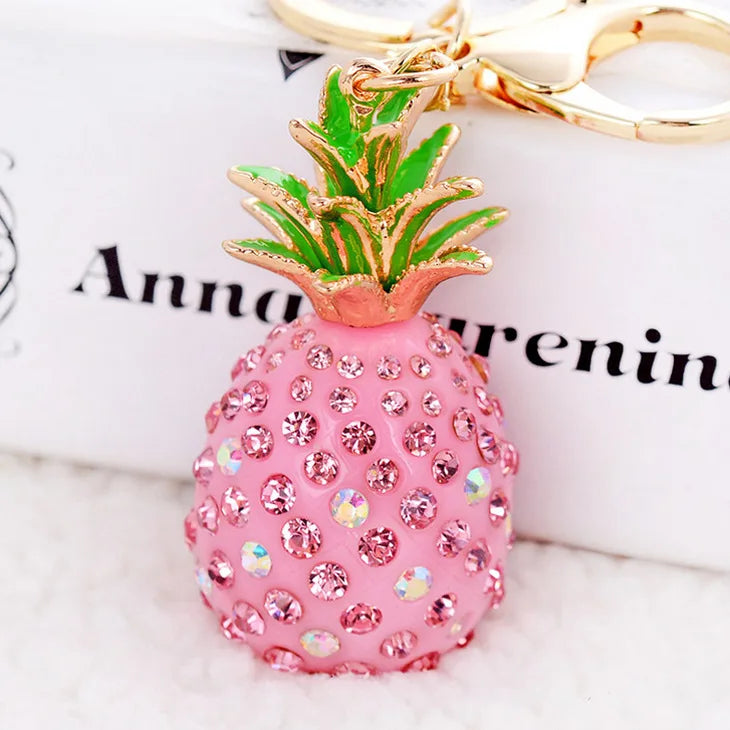 Rhinestone watermelon and pineapple and fruit keychain charm with gold-tone lobster clasp