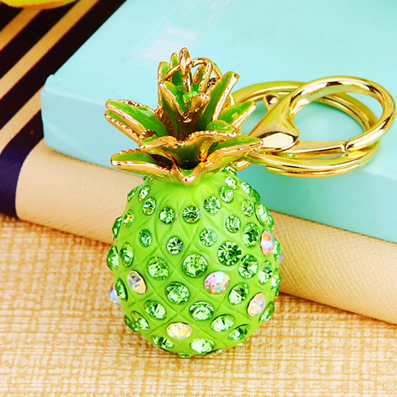 Rhinestone watermelon and pineapple and fruit keychain charm with gold-tone lobster clasp
