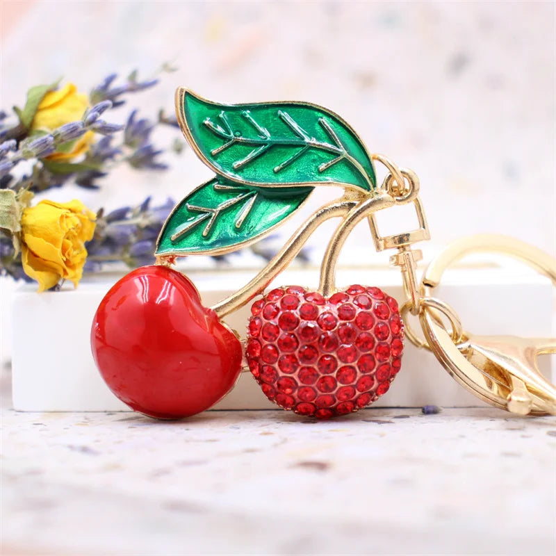 Rhinestone watermelon and pineapple and fruit keychain charm with gold-tone lobster clasp