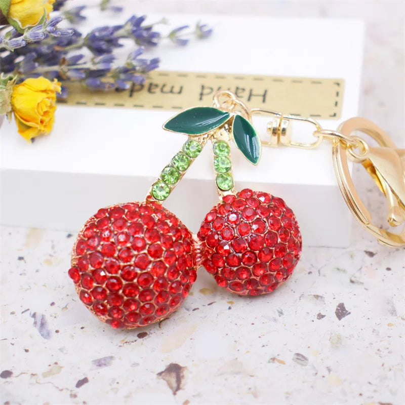 Rhinestone watermelon and pineapple and fruit keychain charm with gold-tone lobster clasp