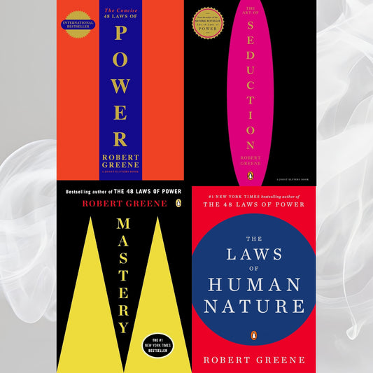 Collage of book covers by Robert Greene on a light gray background
