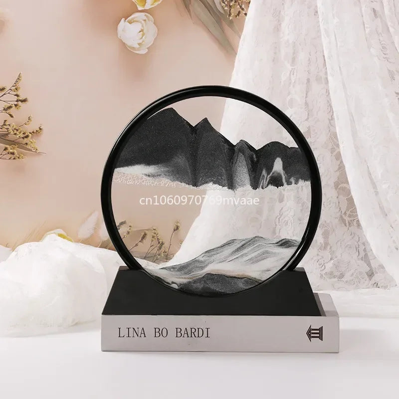 Sandscape Moving Sand Art Frame – 3D Dynamic Liquid Hourglass | Kinetic Flowing Sand Desktop Decor Gift