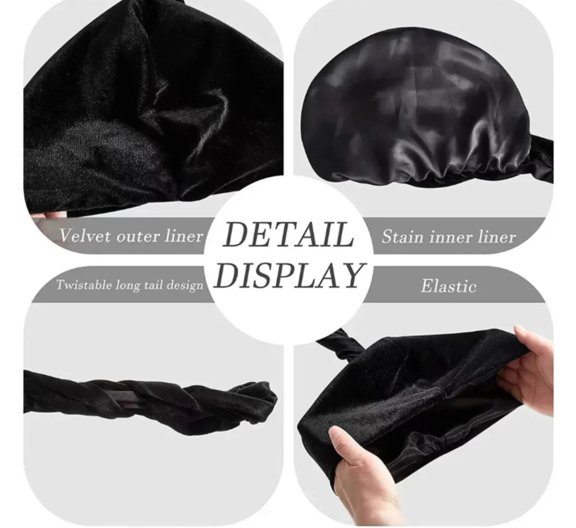 Satin Velvet Durag Turban Tail Head Wrap | OSFA