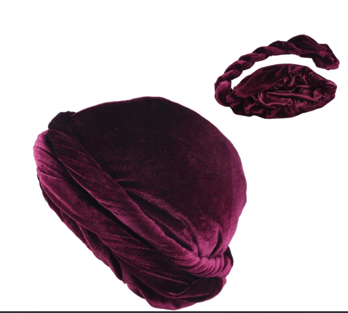 Satin Velvet Durag Turban Tail Head Wrap | OSFA