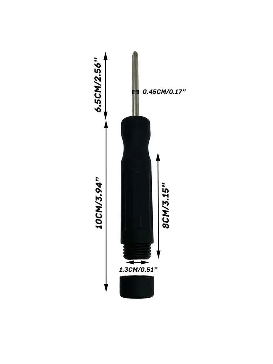 Black screwdriver with measurements on a white background