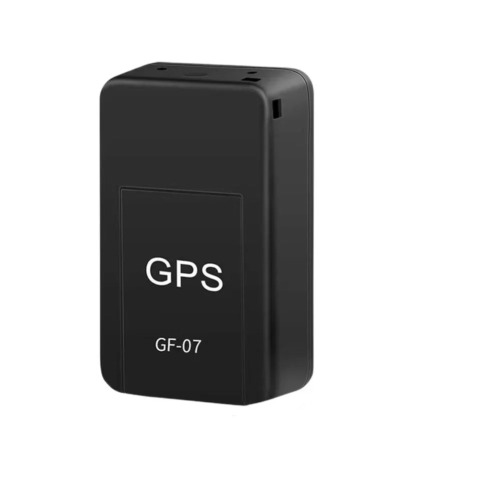 Black GPS tracker with 'GPS' and 'GF-07' text on a white background