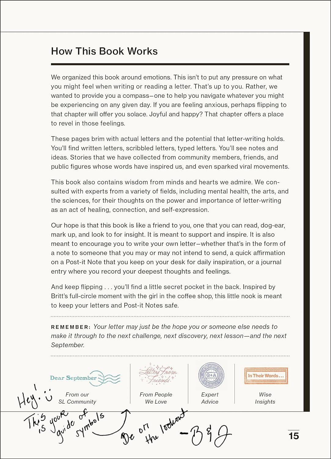 Book back cover from the book "September Letters" by Brittany Snow & Jaspre Guest.