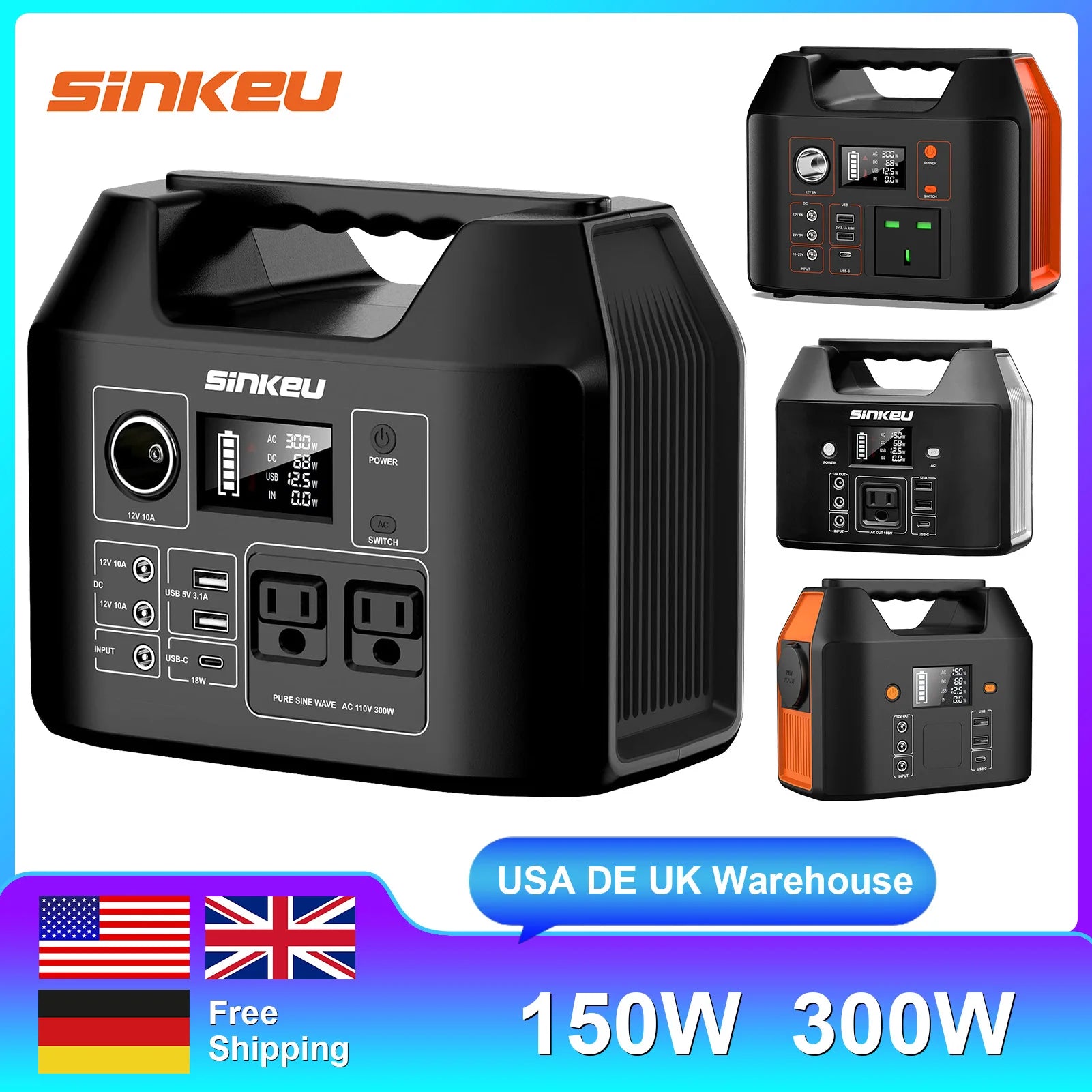 Portable Power Station 300W/150W Solar Generator Power Bank