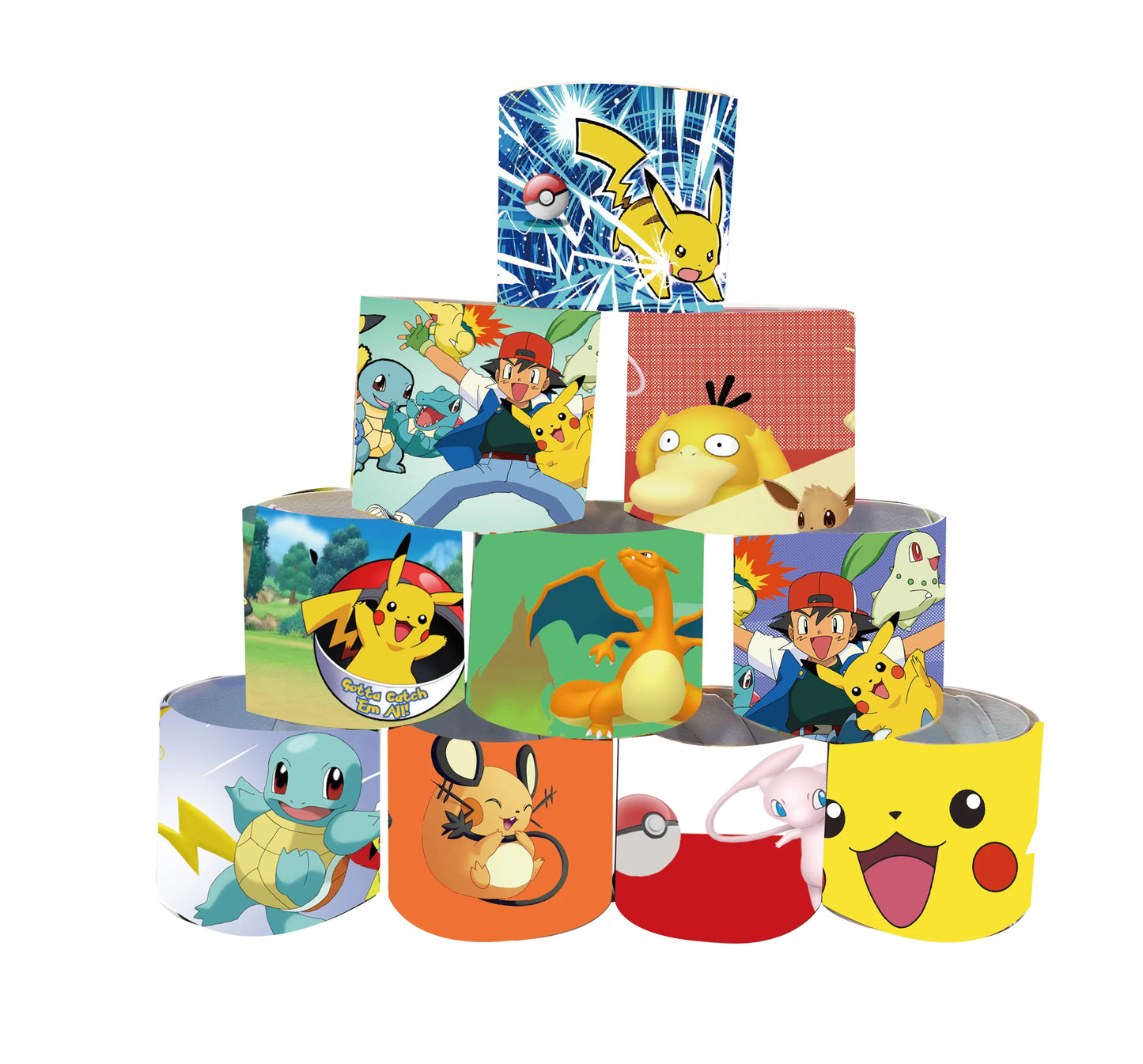 Pokémon Slap Bracelet Set – 12-Pack Cartoon PVC Snap Bands for Kids Party Favors