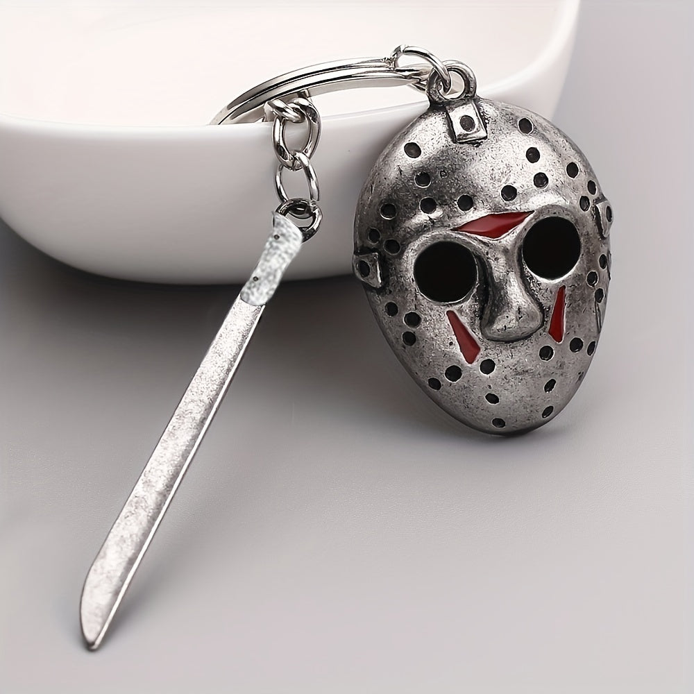 Keychain with hockey mask and knife on a white background