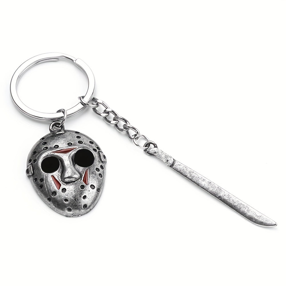 Slasher Horror Hockey Mask & Machete Metal Keychain | Camp Lake Edition