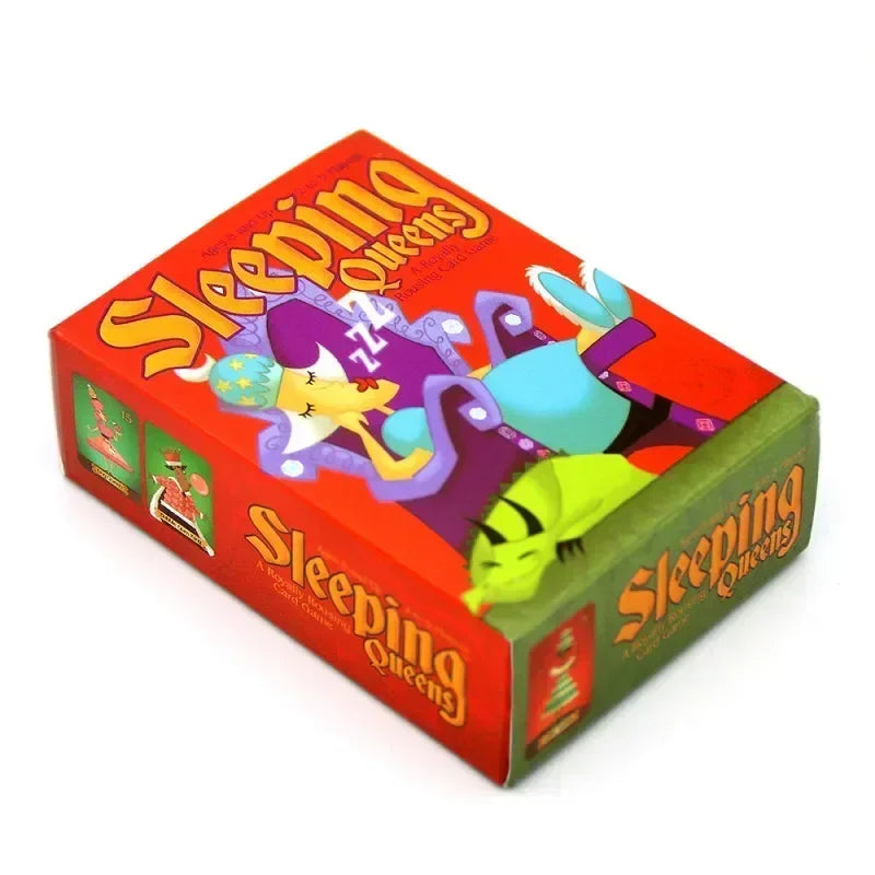 Box of 'Sleeping Queens' with colorful characters on a white background