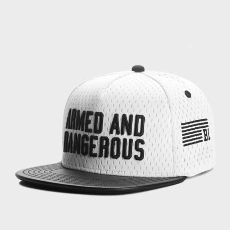 Armed & Dangerous Snapback Hat – Black & White Mesh Flat Brim Cap | Always on Top Adjustable Streetwear