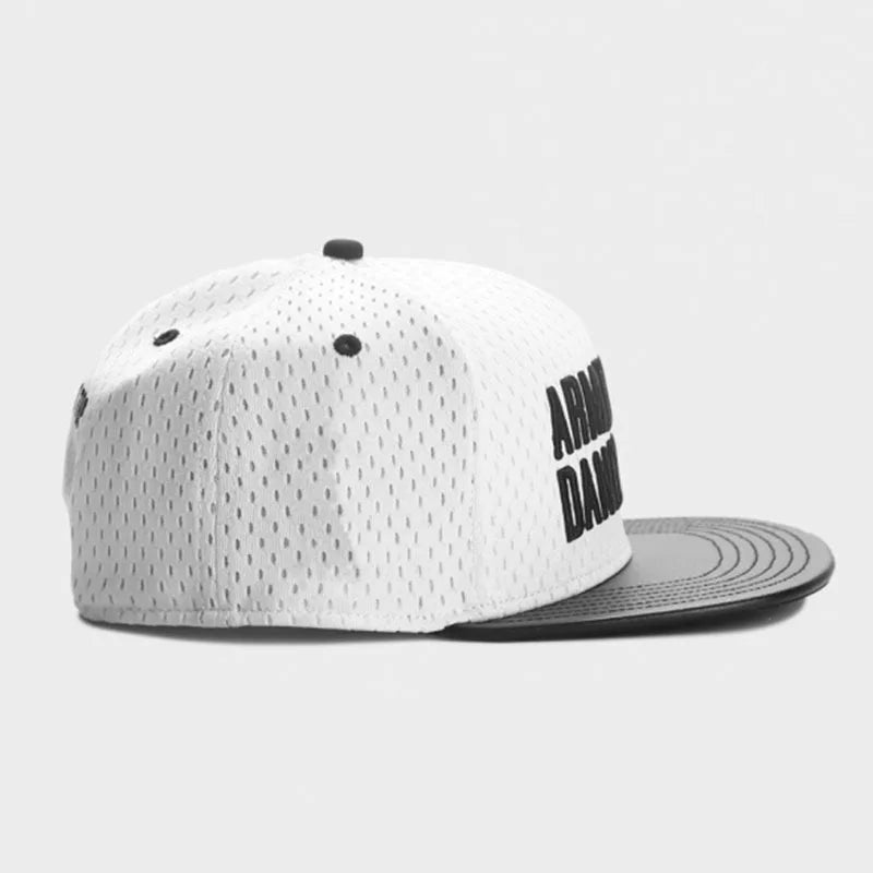 Armed & Dangerous Snapback Hat – Black & White Mesh Flat Brim Cap | Always on Top Adjustable Streetwear
