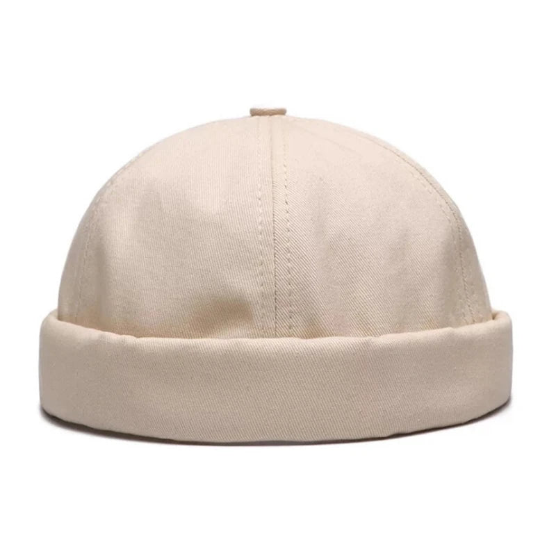 Off-white beanie hat on a white background