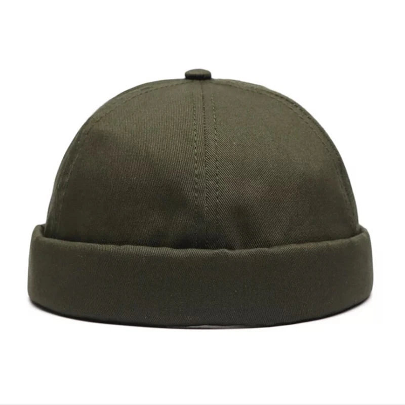Army green beanie hat on a white background