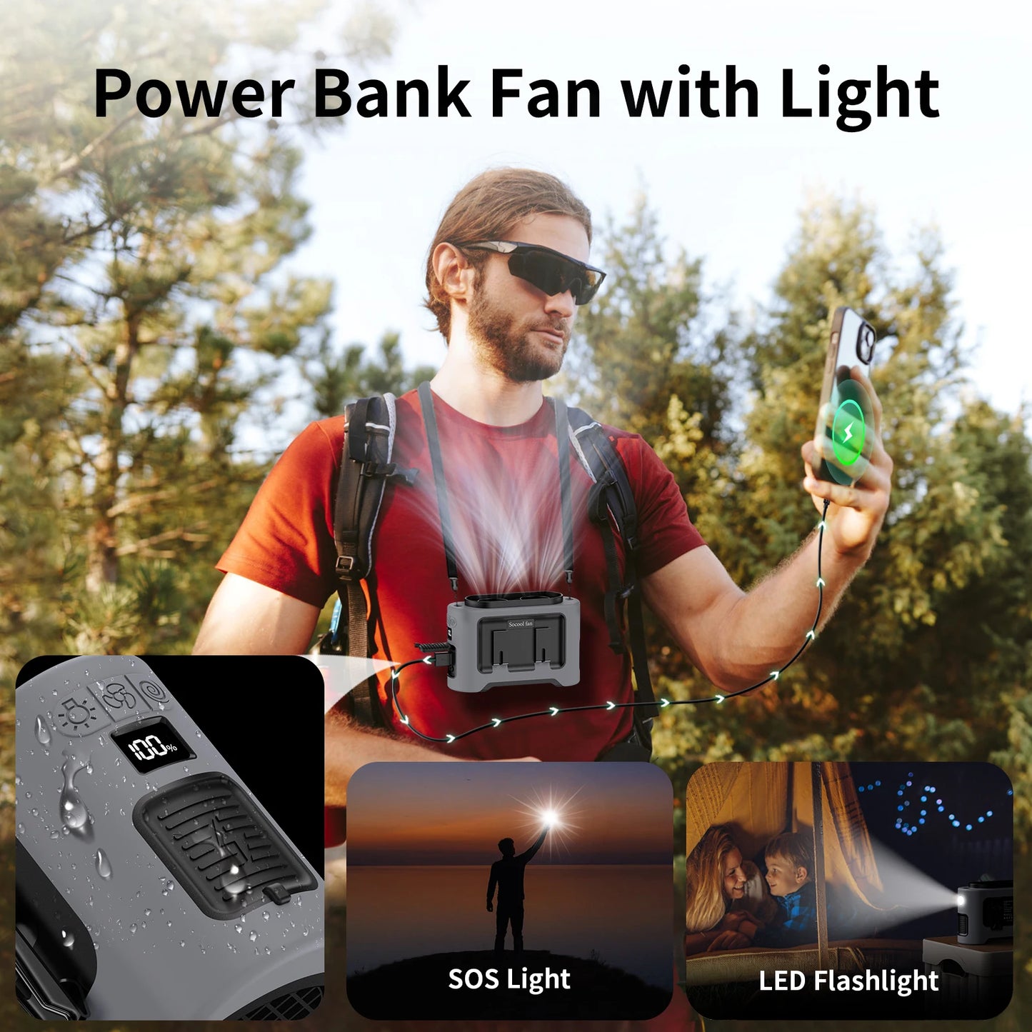 Socool 14500mAh Waist Fan with Dual Turbo Motors, LED Light & Power Bank – Portable Outdoor Cooling