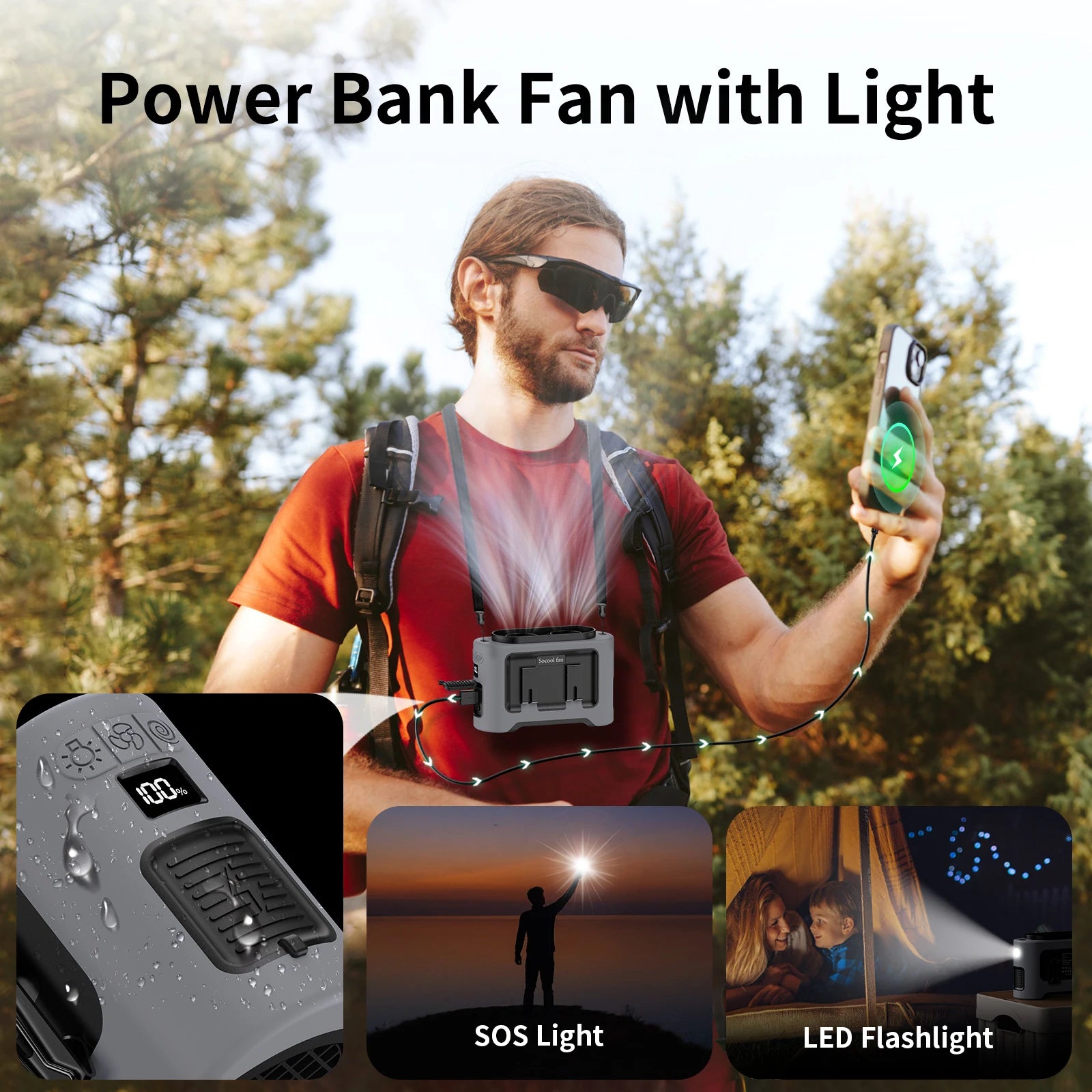Socool 14500mAh Waist Fan with Dual Turbo Motors, LED Light & Power Bank – Portable Outdoor Cooling