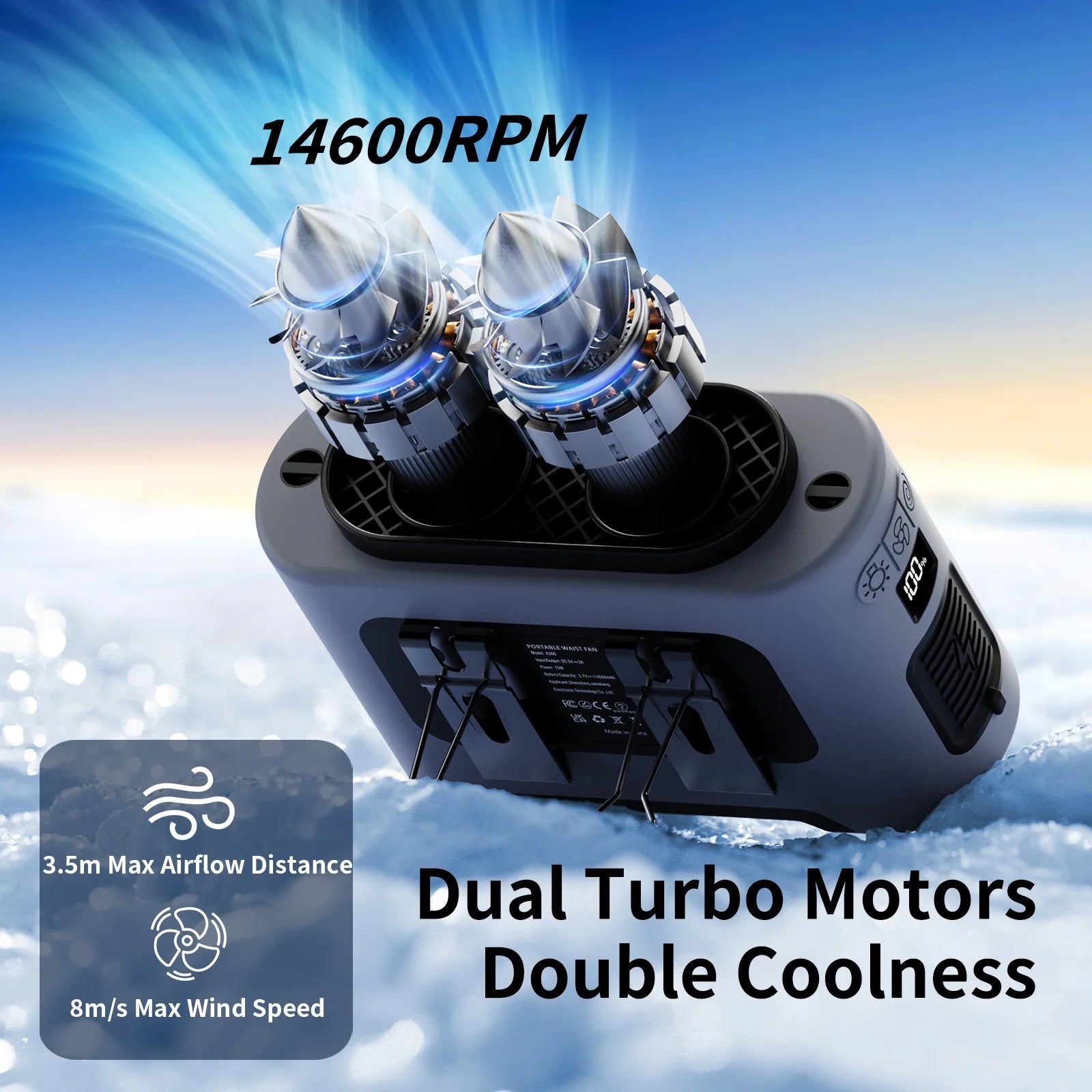 Socool 14500mAh Waist Fan with Dual Turbo Motors, LED Light & Power Bank – Portable Outdoor Cooling