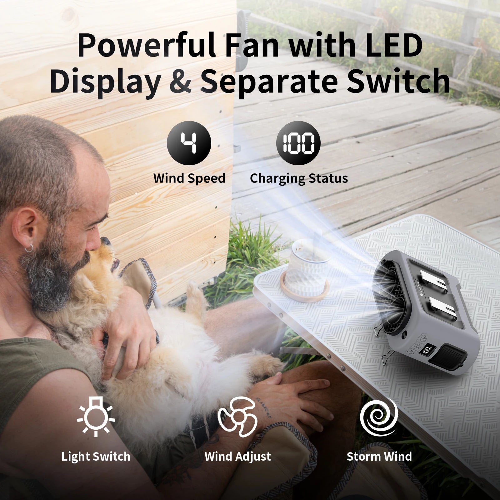 Socool 14500mAh Waist Fan with Dual Turbo Motors, LED Light & Power Bank – Portable Outdoor Cooling