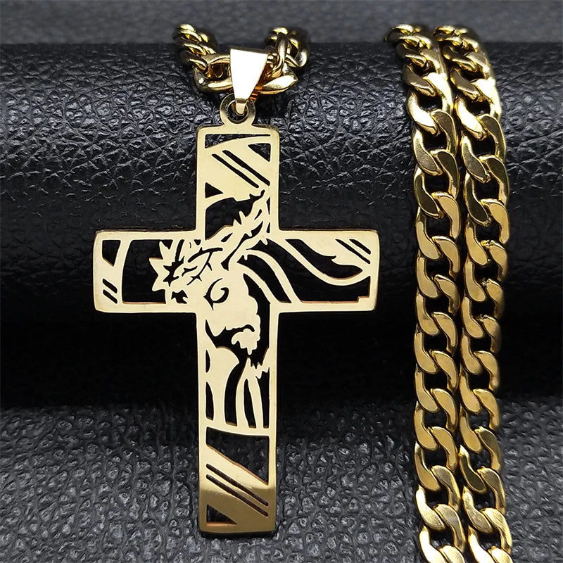 Crown of Thorns Cross Necklace – Stainless Steel Jesus Pendant