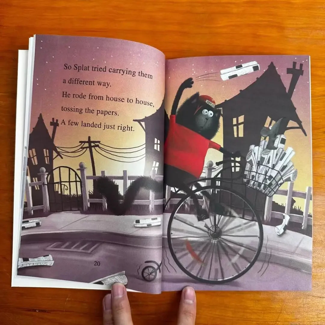 Open page 'Splat the Cat' book by Rob Scotton from the 'I Can Read!' book series for display.