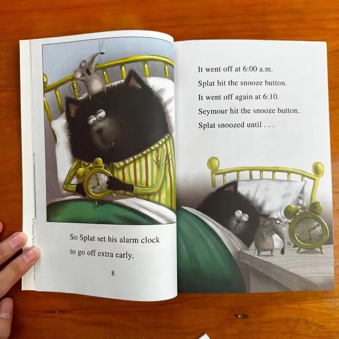 Open page 'Splat the Cat' book by Rob Scotton from the 'I Can Read!' book series for display.