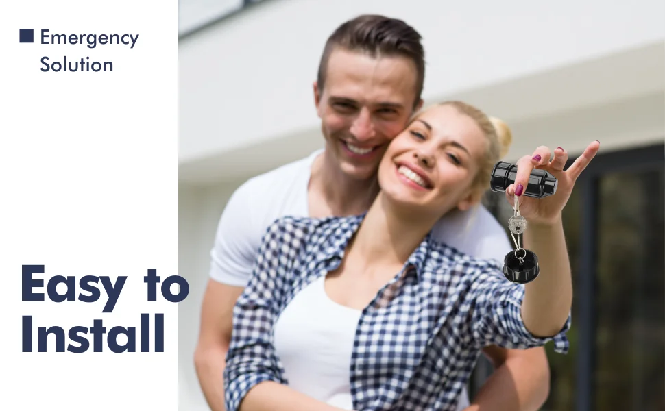 Man and woman holding keys with text Emergency Solution for key recovery and hiding and Easy to Install.